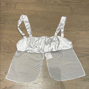 Edikted White Satin & Sheer Panelled Crop Top